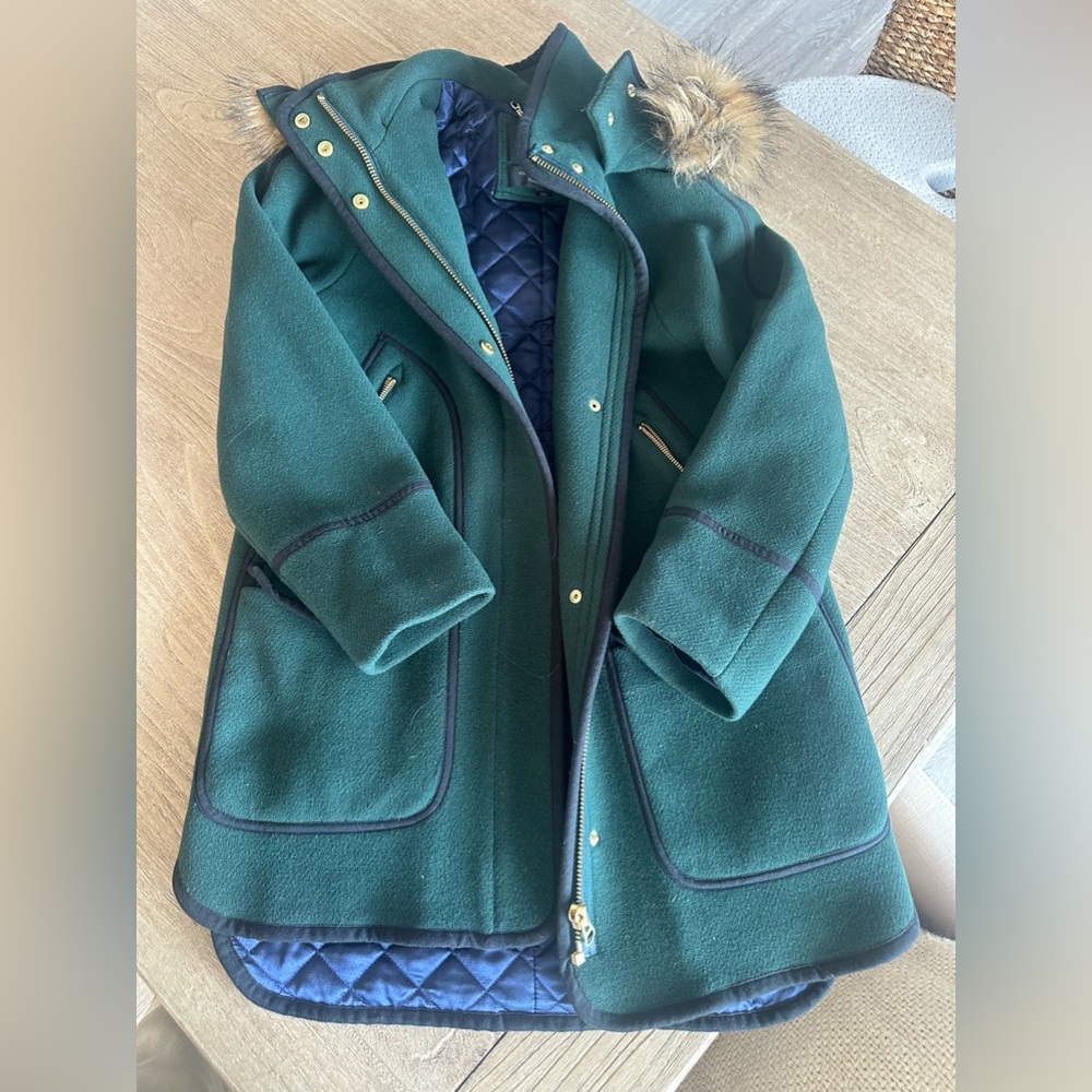 J Crew Summit Parka in Italian Stadium Cloth Wool Dark Forest. Size 00 - Picture 10 of 13